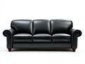 Gerades Sofa mit Bezug in Lederoptik 220 x 92 x 90 cm - Schwarz - Klassisches 3 Sitzer Design mit gerollten Armlehnen