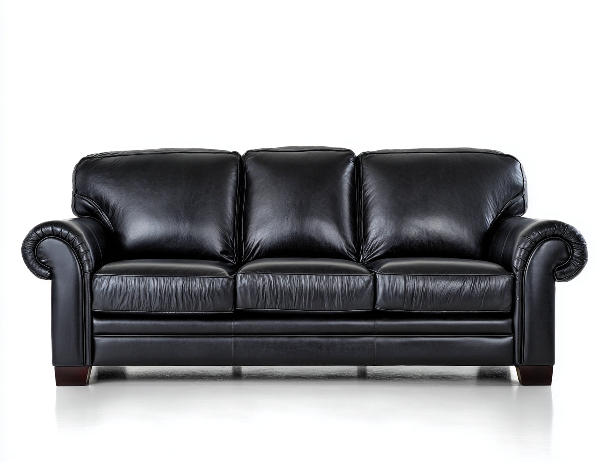 Gerades Sofa mit Kunstlederbezug 220 x 92 x 88 cm - Schwarz - Klassisches 3-Sitzer-Design mit gerundeten Armlehnen
