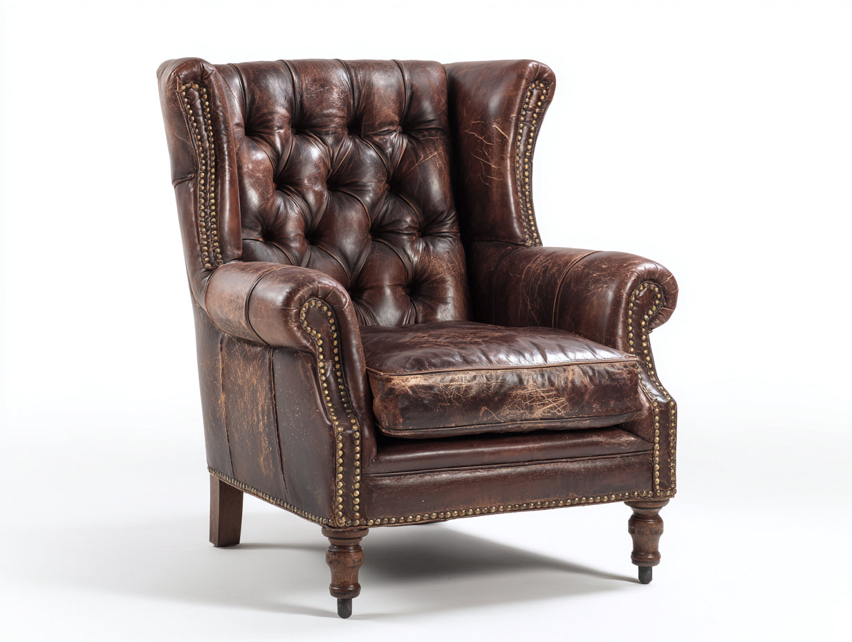 Ohrensessel mit Lederbezug 92 x 88 x 110 cm - Dunkelbraun - Klassisches Chesterfield Design