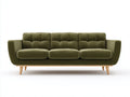 Gerades Sofa mit Stoffbezug 220 x 90 x 82 cm - Olivgrün - Dreisitzer im Retro-Design mit Holzfüßen