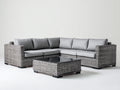 Gartensofa aus Polyrattan 250 x 250 x 82 cm - Grau und Hellgrau - Eckdesign mit Couchtisch und dunkler Glasplatte