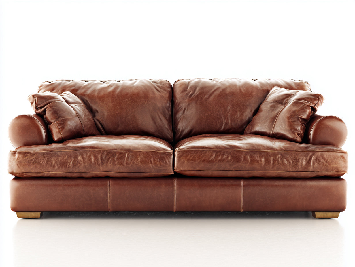Gerades Sofa mit Kunstlederbezug 215 x 96 x 88 cm - Cognacbraun - Weiche Polsterung mit abgerundeten Armlehnen