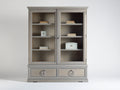 Bücherregal aus Holzwerkstoff und Glas 115 x 42 x 185 cm - Hellgrau - 2 Glastüren und 2 Schubladen