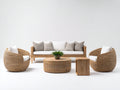 Gartensofa Sitzgruppe aus Polyrattan und Holz 210 x 85 x 78 cm - Naturbraun und Weiß - 5-teiliges Design für Terrasse und Garten