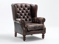 Ohrensessel mit Lederbezug 88 x 92 x 110 cm - Dunkelbraun - Chesterfield Stil mit Knopfheftung und Ziernagelbesatz