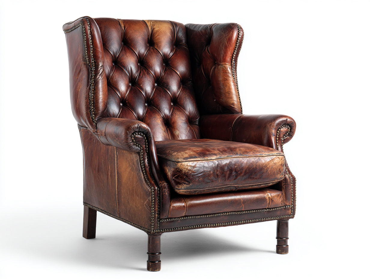 Ohrensessel mit Lederbezug 91 x 89 x 111 cm - Cognacbraun - Klassischer Chesterfield-Stil