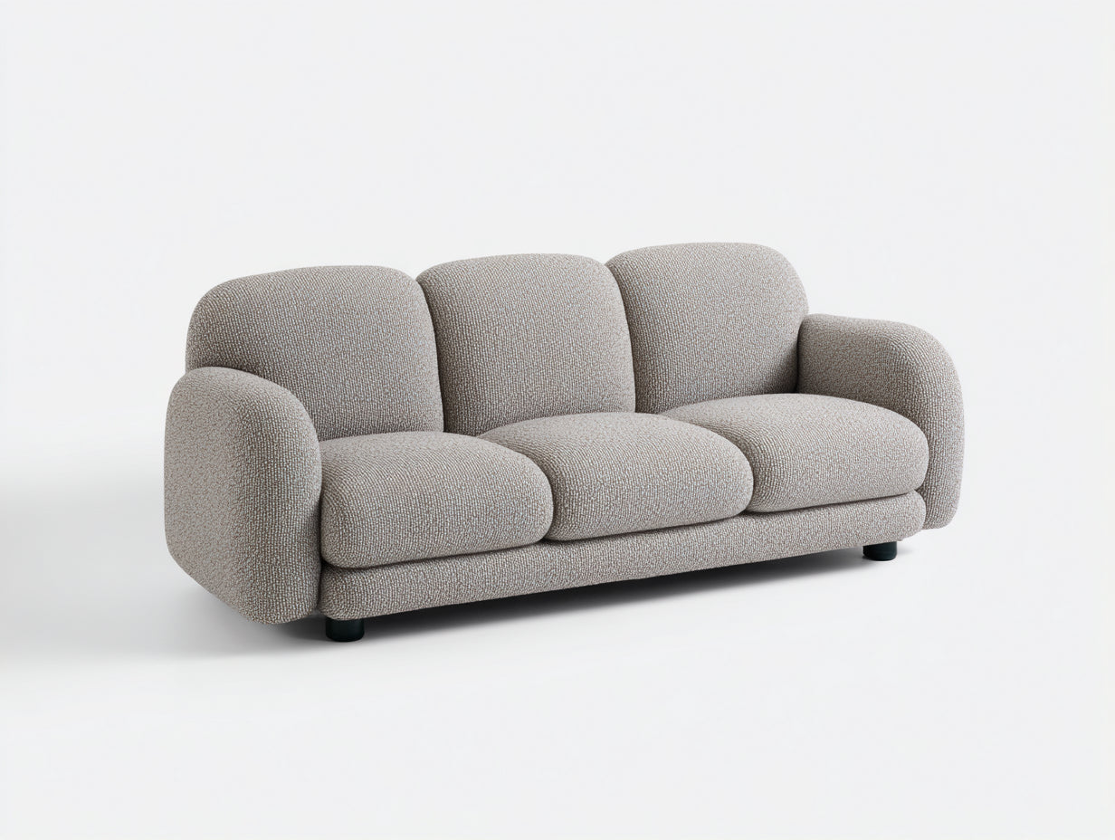 Gerades Sofa mit strukturiertem Webstoff 210 x 92 x 84 cm - Beige - Modernes 3 Sitzer Design mit abgerundeten Armlehnen