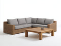 Gartensofa aus Polyrattan 260 x 260 x 80 cm - Naturbraun Grau - Eckdesign mit quadratischem Holztisch