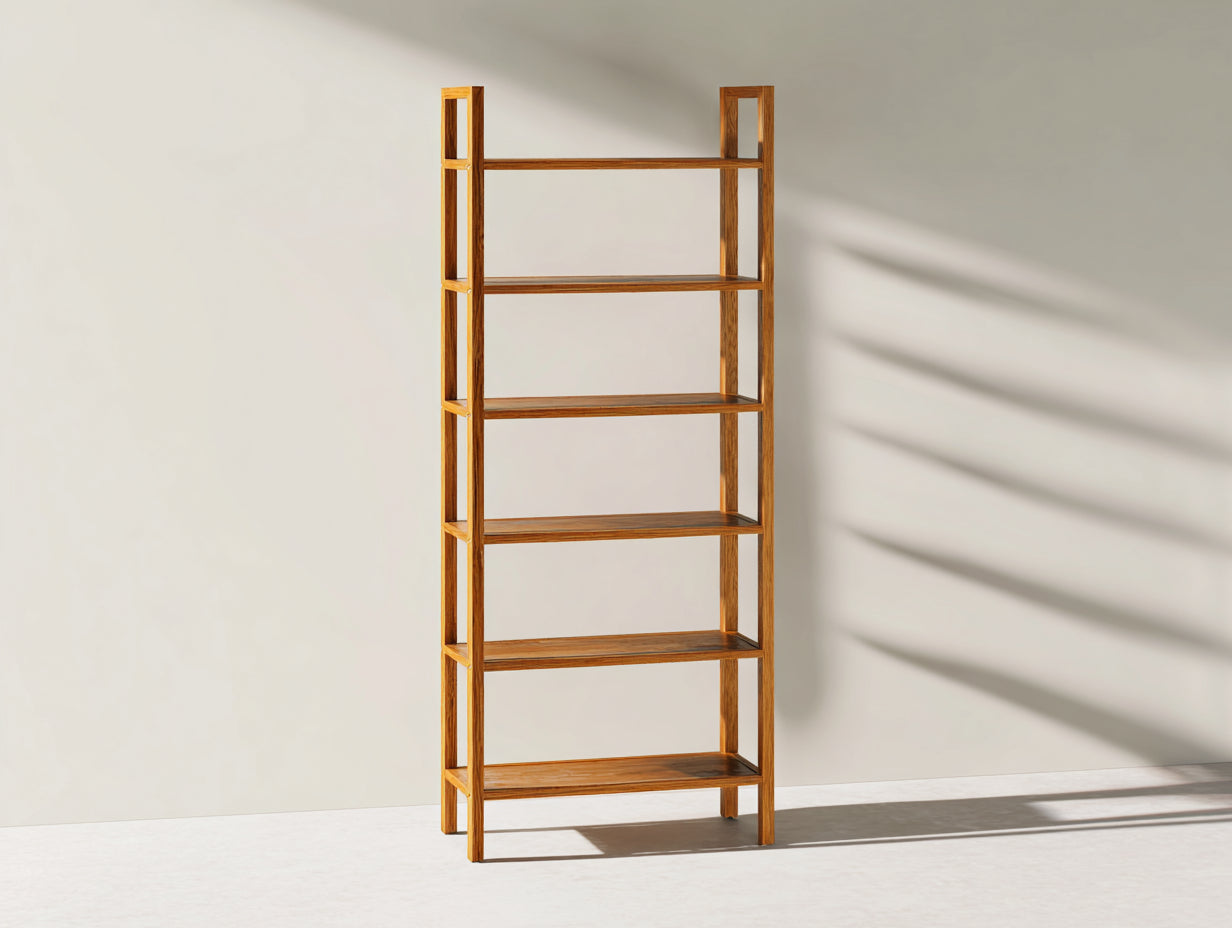 Bücherregal aus Holz 80 x 30 x 180 cm - Honigbraun - 6 offene Ablageböden im natürlichen Design