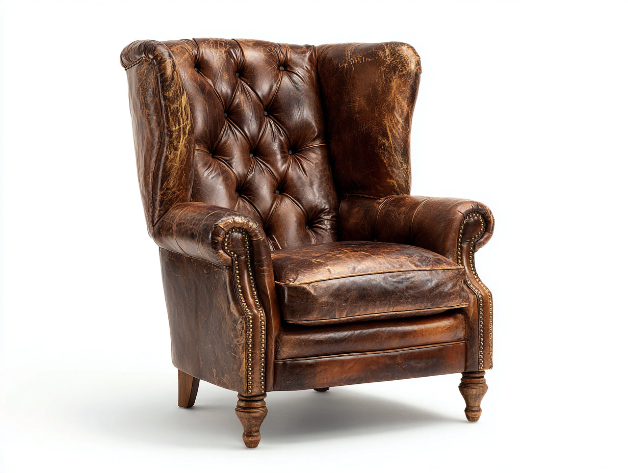 Ohrensessel mit Lederoptik 88 x 82 x 110 cm - Antikbraun - Knopfheftung im klassischen Stil