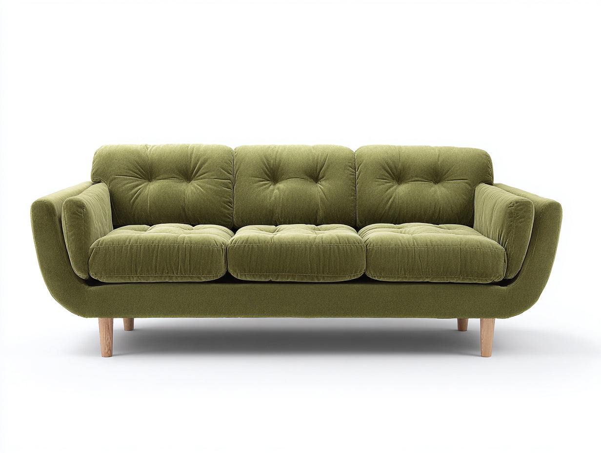 Gerades Sofa mit Stoffbezug 210 x 88 x 84 cm - Olivgrün - Modernes Design mit Holzfüßen