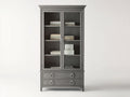 Bücherregal aus Holz mit Glastüren 100 x 40 x 190 cm - Grau - 2 Schubladen im klassischen Landhausstil