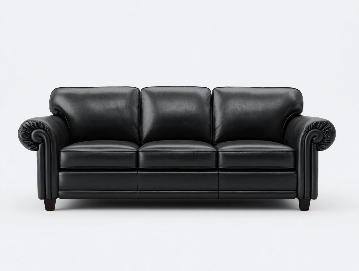 Gerades Sofa mit Kunstlederbezug 220 x 94 x 90 cm - Schwarz - Klassischer Dreisitzer mit gerollten Armlehnen
