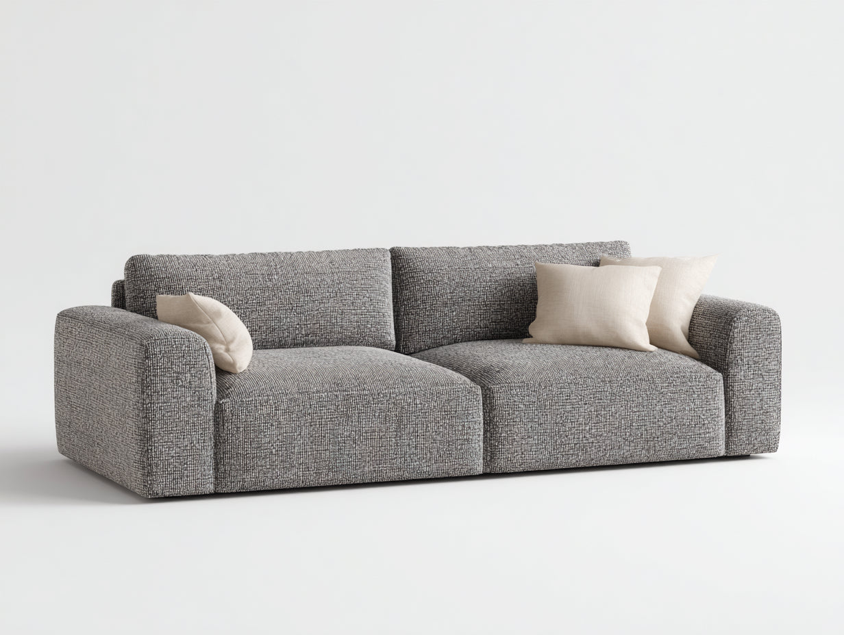 Gerades Sofa mit Strukturstoff 255 x 105 x 78 cm - Grau - Tiefes Sitzdesign mit breiten Armlehnen
