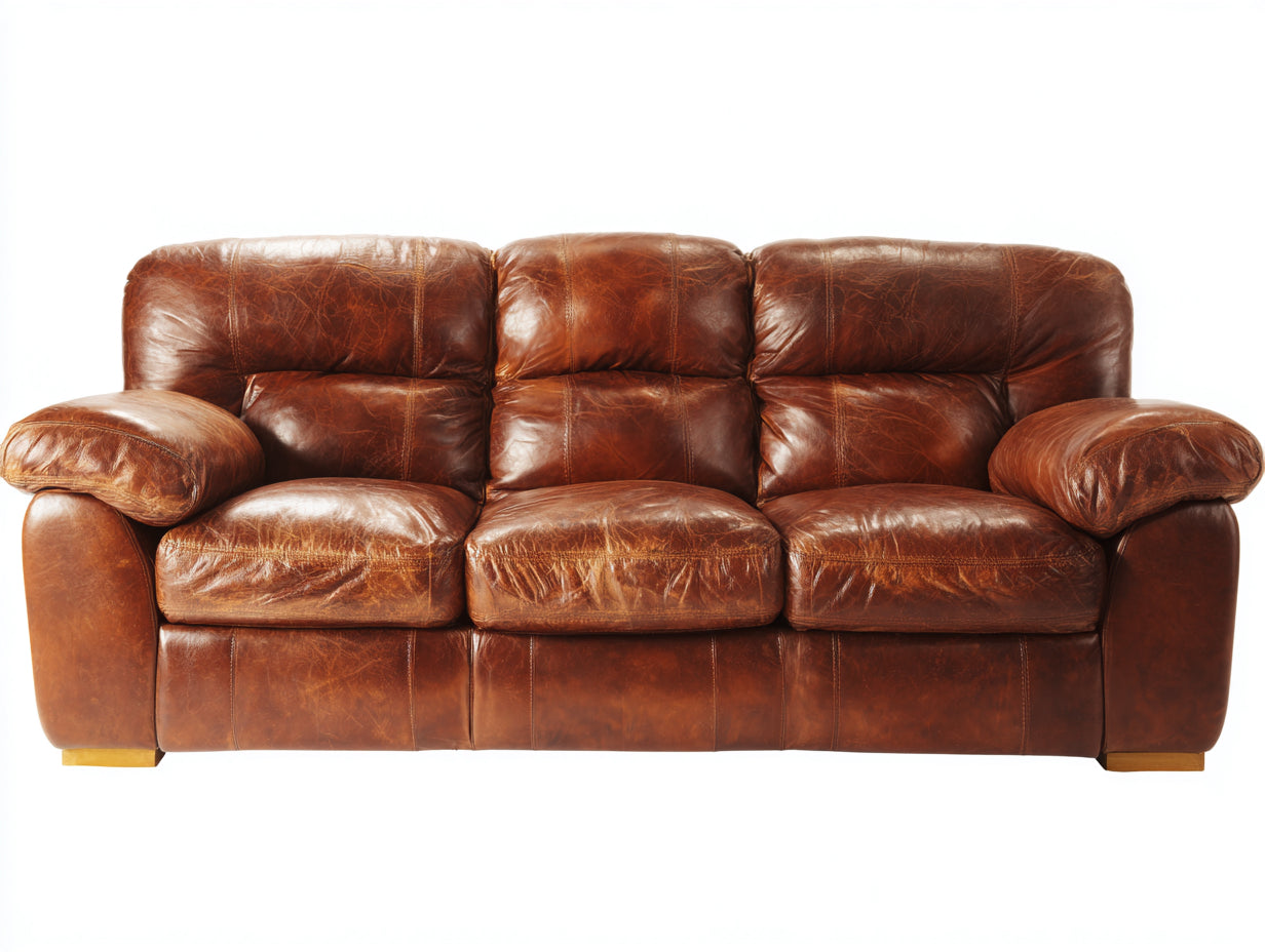 Gerades Sofa mit Lederbezug 220 x 98 x 94 cm - Cognacbraun - Dreisitzer im klassischen Design mit breiten Armlehnen