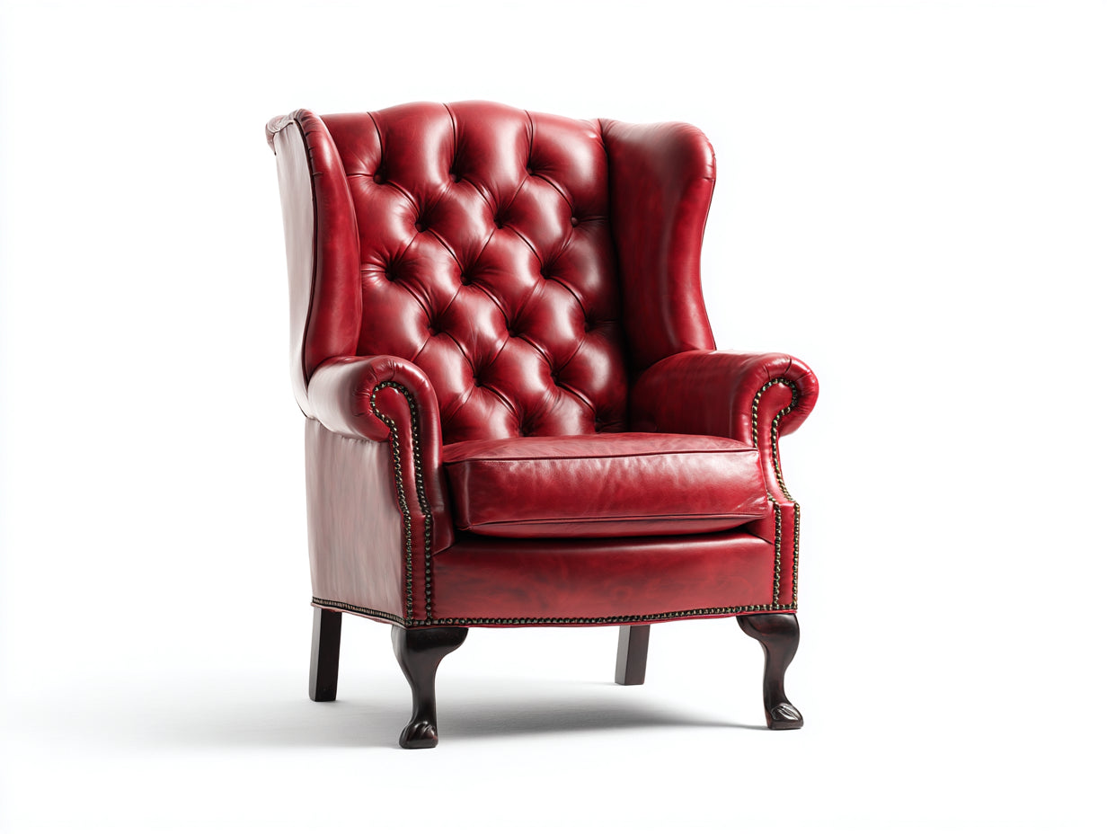 Ohrensessel mit Bezug in Lederoptik 90 x 88 x 110 cm - Weinrot - Klassisches Chesterfield Design mit Knopfheftung und Holzfüßen