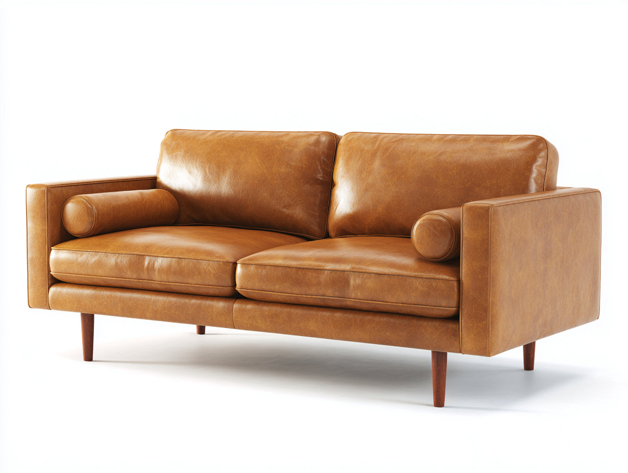 Gerades Sofa in Lederoptik 190 x 88 x 84 cm - Cognacbraun - Modernes Zweisitzer Design mit Holzfüßen