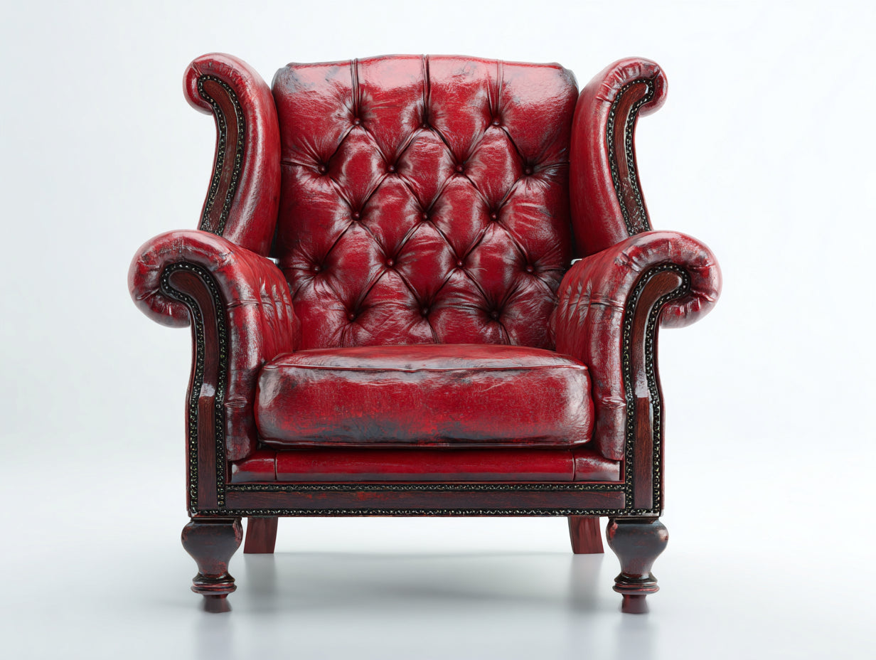 Ohrensessel mit Bezug in Lederoptik 93 x 96 x 107 cm - Dunkelrot - Klassisches Chesterfield Design mit Knopfheftung