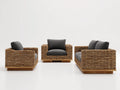 Gartensofa Garnitur aus Geflecht und Holz 170 x 90 x 76 cm - Naturbraun-Dunkelgrau - 3-teilig für Terrasse