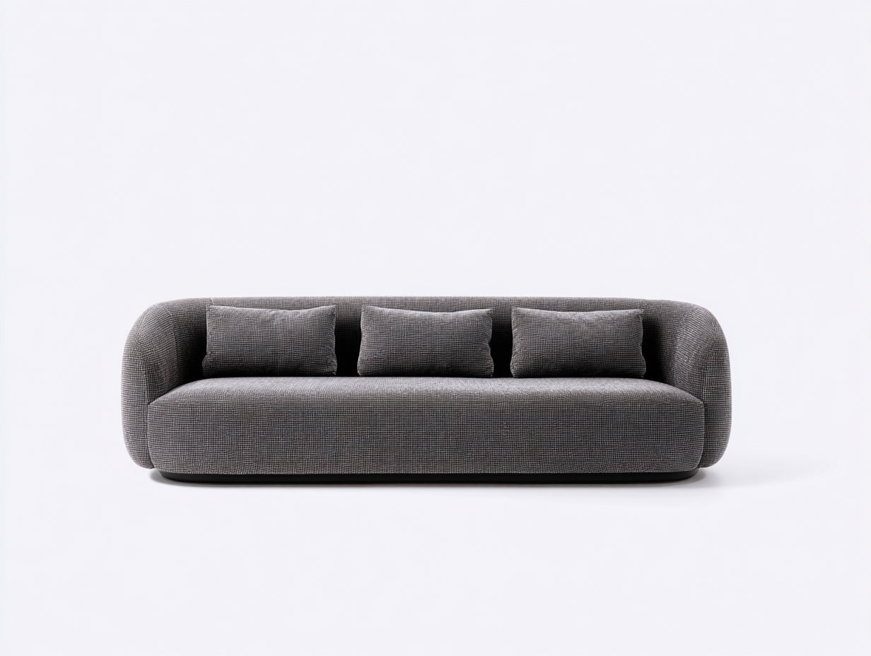 Gerades Sofa aus Strukturstoff 235 x 96 x 74 cm - Dunkelgrau - Dreisitzer mit abgerundetem modernem Design