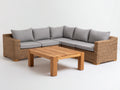 Gartensofa aus Polyrattan 250 x 250 x 78 cm - Naturbraun und Hellgrau - Eckdesign mit Gartentisch