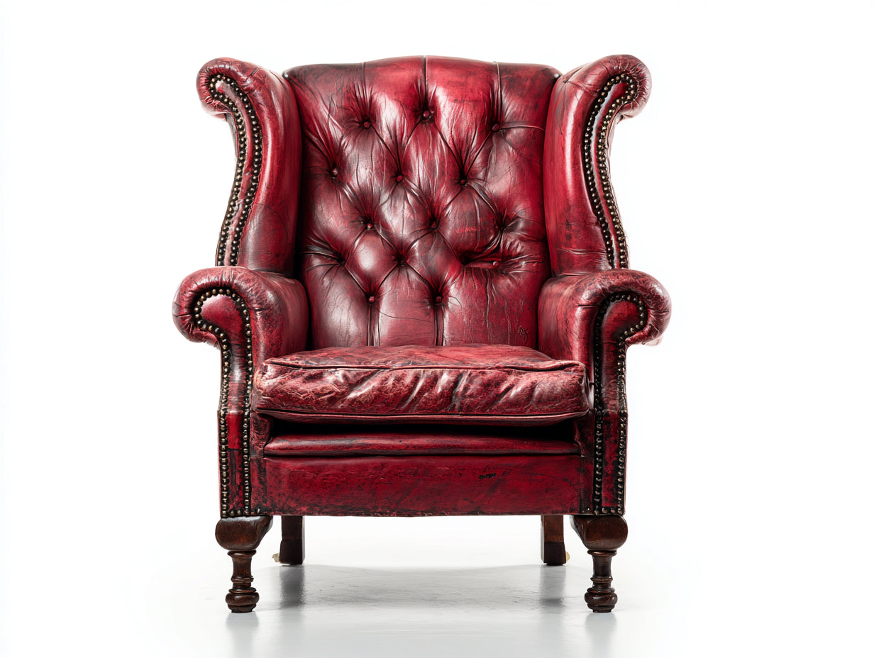 Ohrensessel mit Lederoptik 86 x 84 x 108 cm - Antikrot - Knopfheftung im klassischen Stil