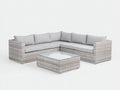 Gartensofa aus Polyrattan 245 x 245 x 76 cm - Hellgrau - Eckdesign mit Glastisch