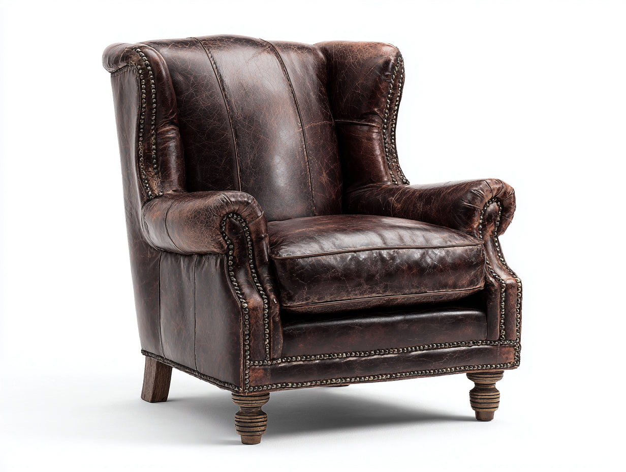 Ohrensessel mit Lederbezug 90 x 86 x 108 cm - Dunkelbraun - Klassischer Vintage Stil