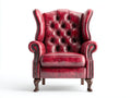Ohrensessel mit Bezug in Lederoptik 88 x 90 x 114 cm - Weinrot - Chesterfield Design mit Knopfheftung Ziernagelbesatz und Holzfüßen