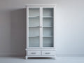 Bücherregal mit Glastüren 104 x 42 x 190 cm - Weiß - Klassisches Design mit 2 Türen und 2 Schubladen