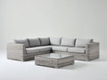 Gartensofa aus Polyrattan und Glas 250 x 200 x 72 cm - Hellgrau - Eckform mit quadratischem Tisch