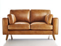 Gerades Sofa aus Kunstleder 176 x 88 x 84 cm - Cognacbraun - Zweisitzer im modernen Retrodesign mit Holzbeinen